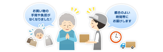 お買い物の手間や負担がなくなりました!都合のよい時間帯にお届けします